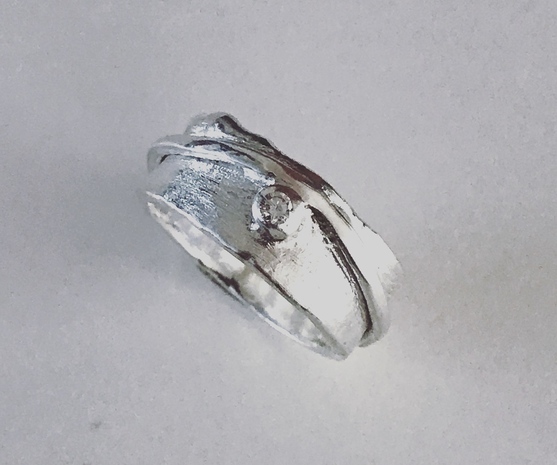 Leidinggevende Vruchtbaar optocht handgemaakte zilveren ring met draad en steentje - moon.silver.shop